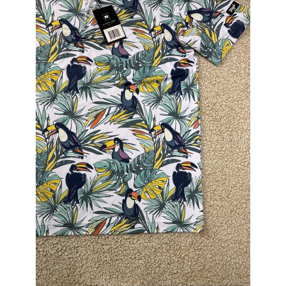 NWT Waggle Golf Polo Shirt Men's M Toucan Tropical Performance AOP NEW - Picture 2 of 11